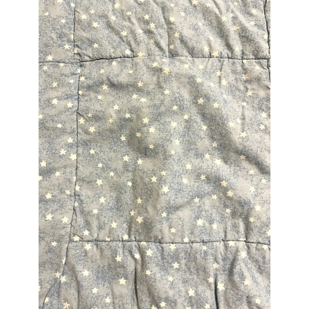 HM Crib Quilt Embroidered Farmhouse Angels Blue Pink Stars Lace 38x45 Country